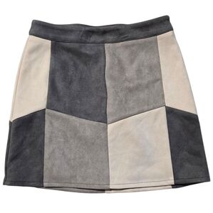 Chic Color Block Skirt - Gray and Cream